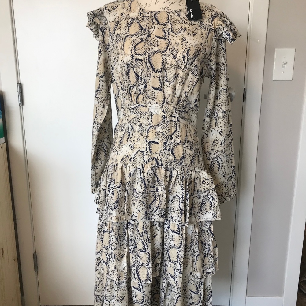 Snake Skin Ruffled Hem Dress